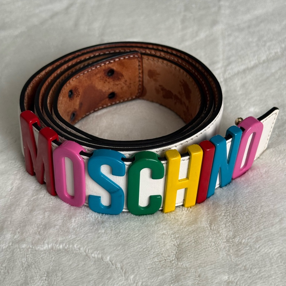 Moschino Colorful Logo Belt on White
